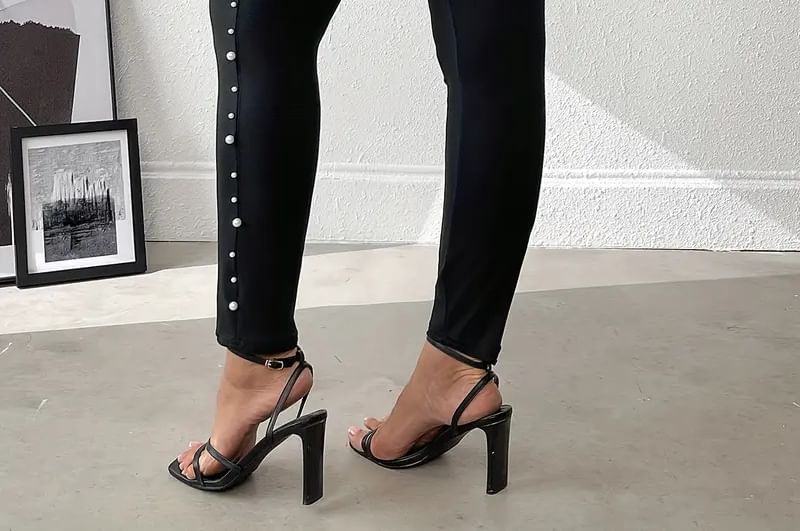 uliaque - Plus Size Hoge Taille Effen Faux Pearl Leggings