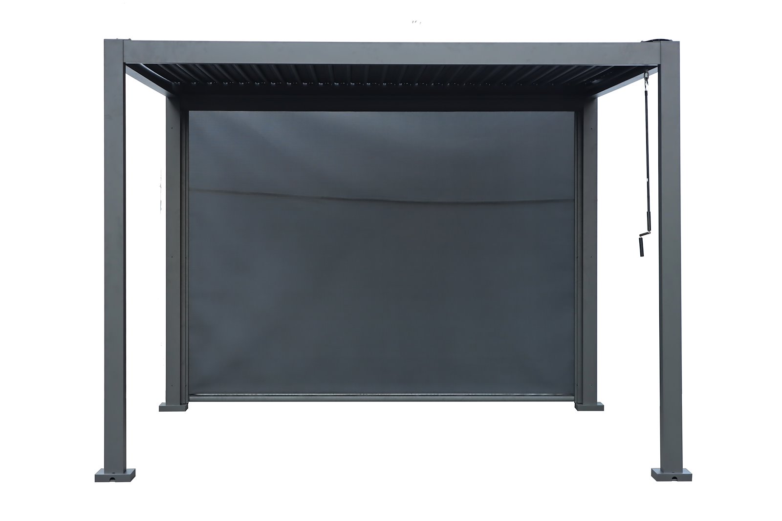 Manuell vegg til pergola Sortlakkert aluminium, grå tekstiler, med sveiv