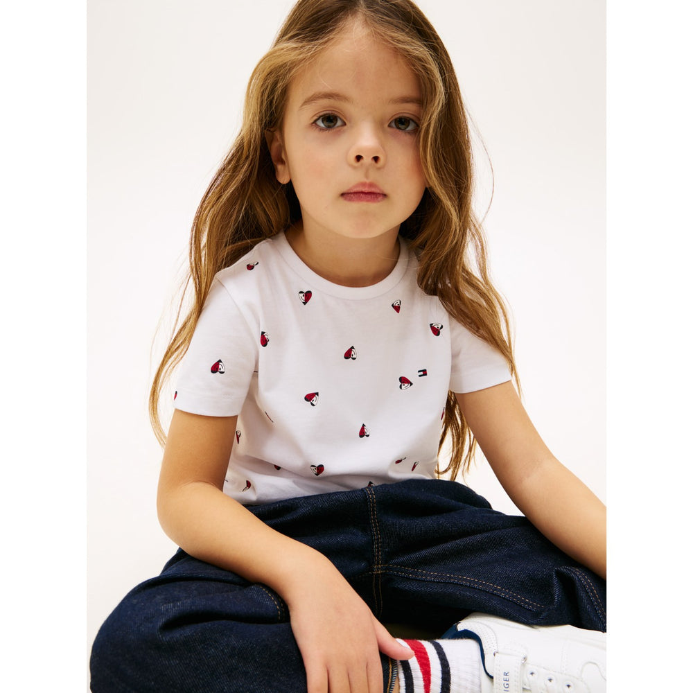 Køb Tommy Hilfiger White Lg Aop Heart Tee Ss