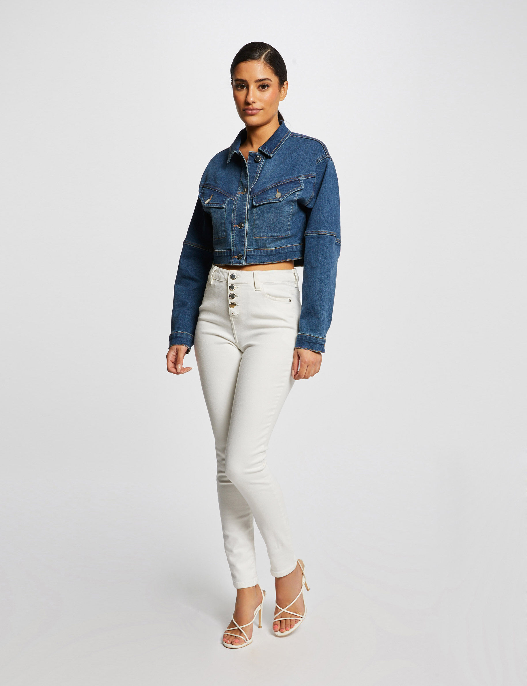 Veste droite boutonnée en jean jean stone femme - jean_stone