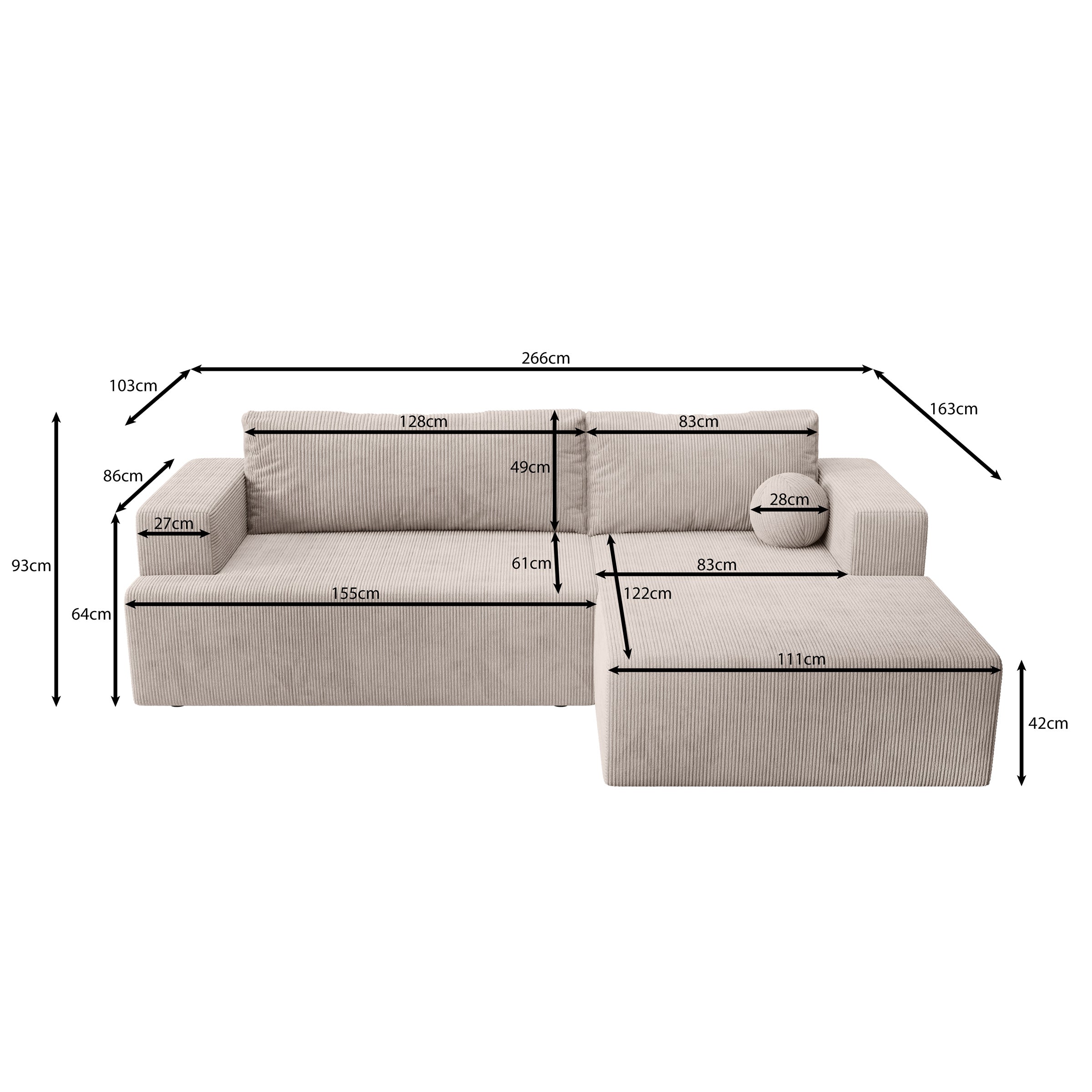 Mavana - Hoekbank 2-zits met chaise longue - Teddystof beige - Rechts