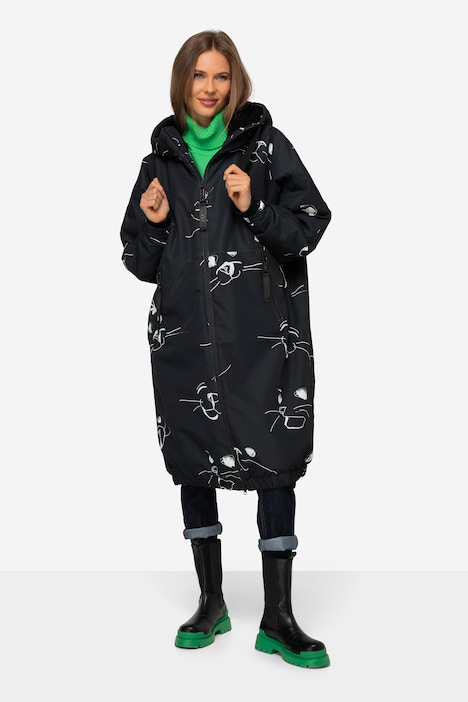 Funktions-Jacke, oversized, maritimer Allover-Print, Teddyfutter, 2-Wege-Zipper