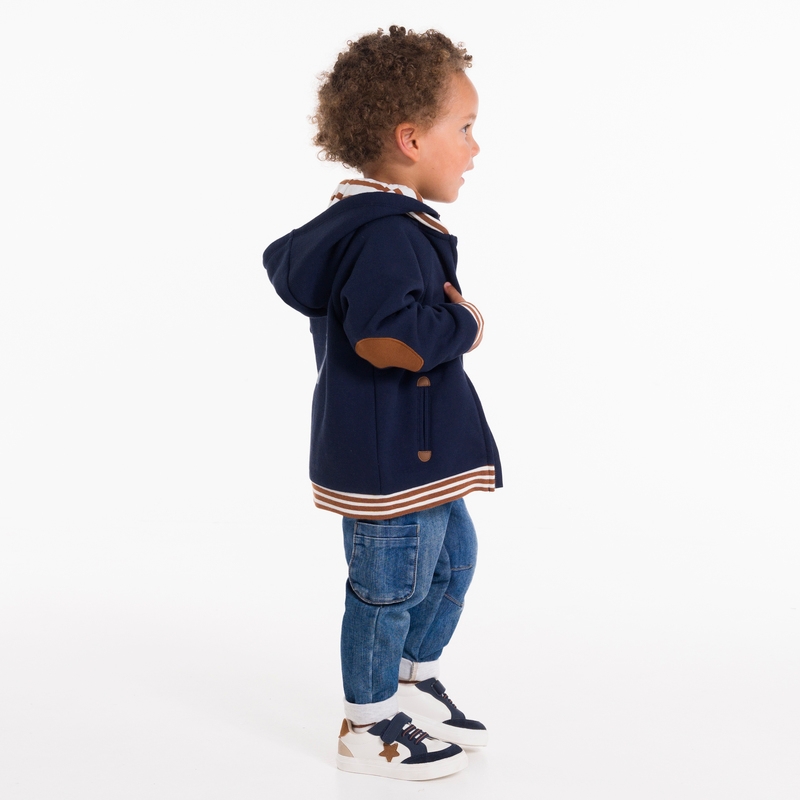 Gilet molleton nid d'abeille capuche amovible bleu bébé garçon