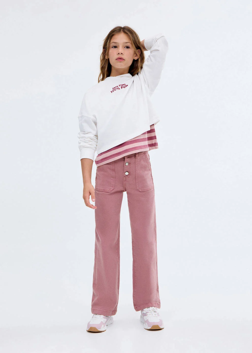 Mango Kids wide leg jeans roze