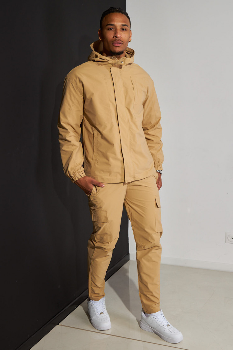 Ensemble 2 pièces veste + pantalon camel à capuche