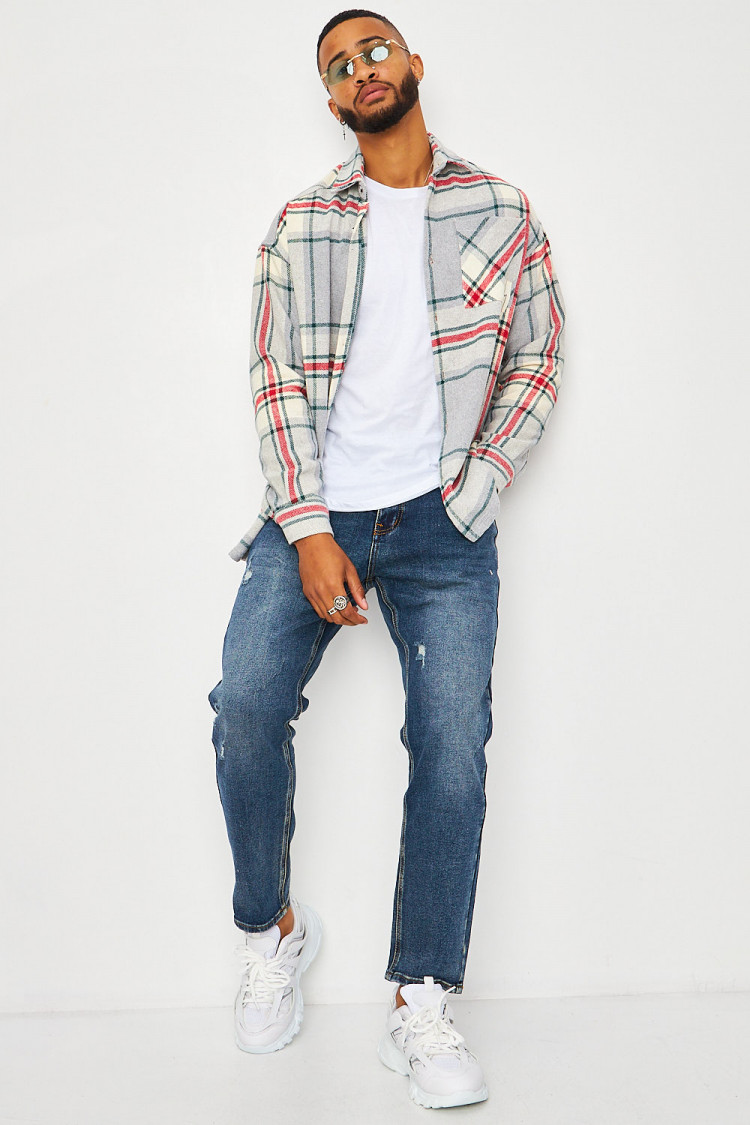 Chemise épaisse grise à carreaux