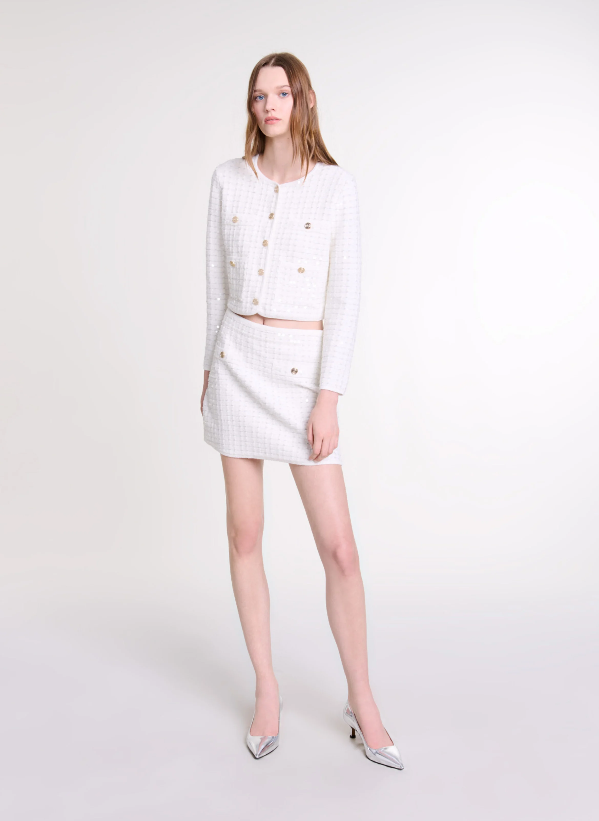 Jupe courte à sequins | Blanc
