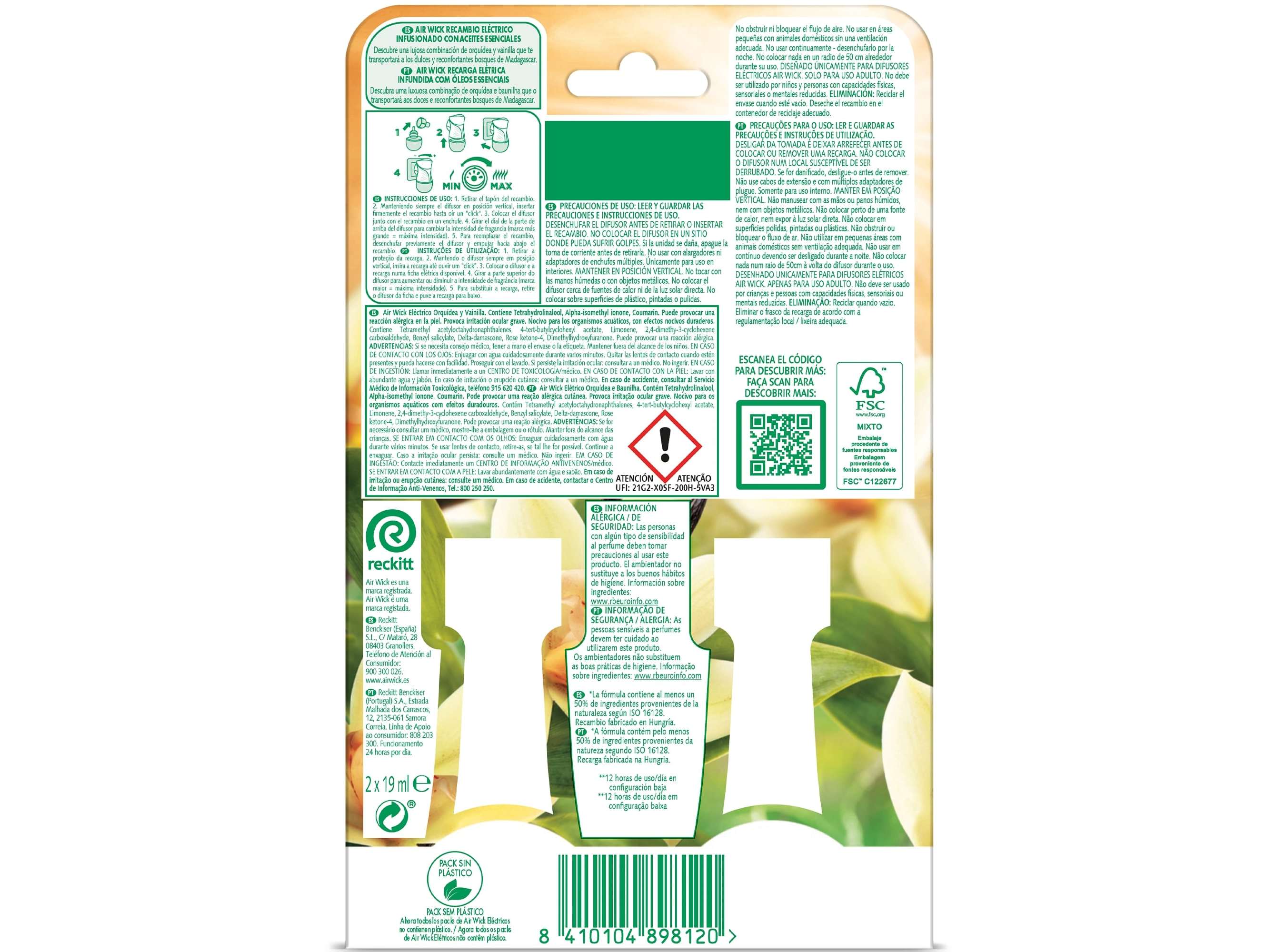 AMBIENTADOR ELÉTRICO AIR WICK RECARGA BAUNILHA 2X19ML