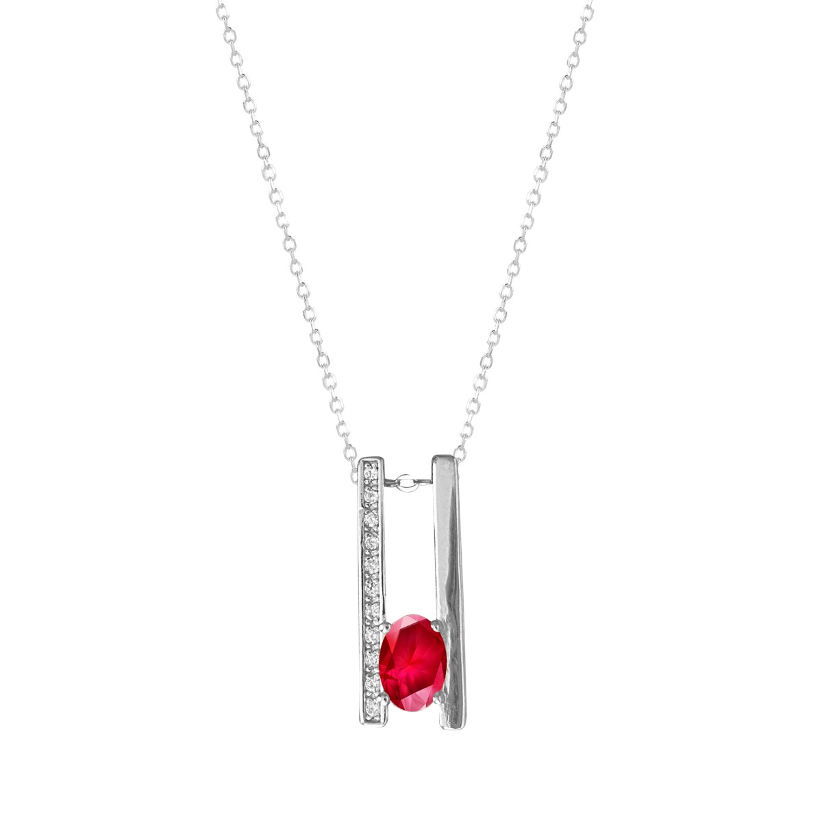 Collier en argent 925 rhodié avec oxydes de zirconium rouge