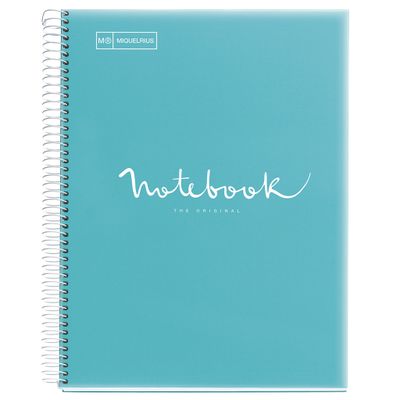 Notebook Emotions, couverture souple, A4, quadrillage 5x5 mm, 80 feuilles de 1 couleur, Miquelrius, Bleu Ciel.