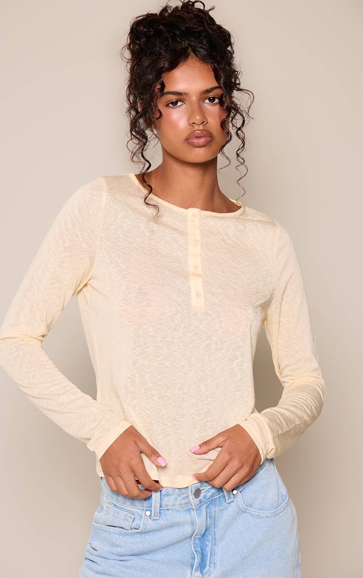 Citron Haut À Manches Longues Semi-transparent En Slub