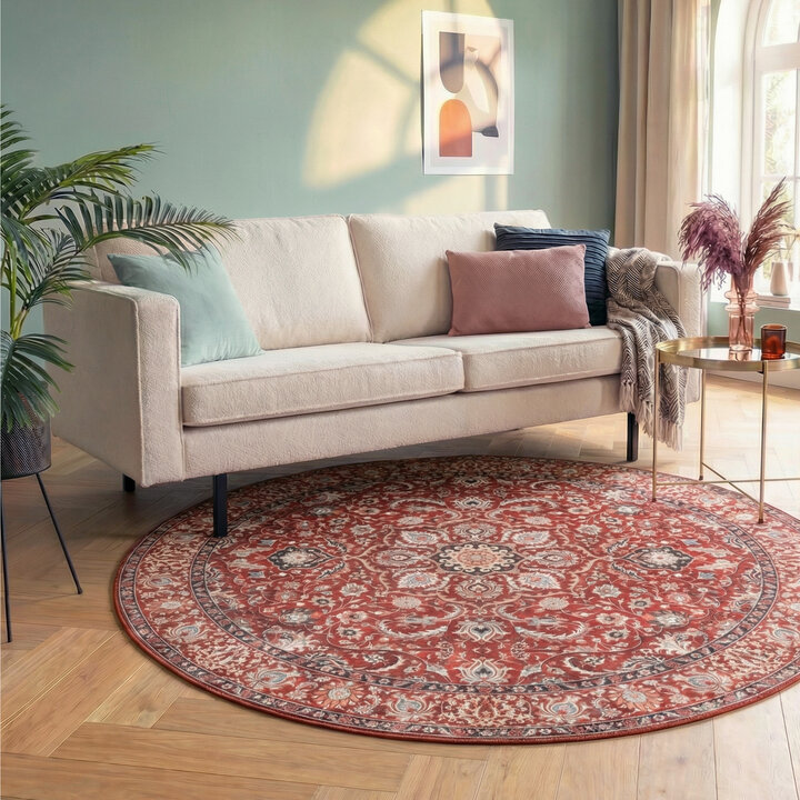 Rond vintage vloerkleed - Imagine Medaillon Rood | Rijk