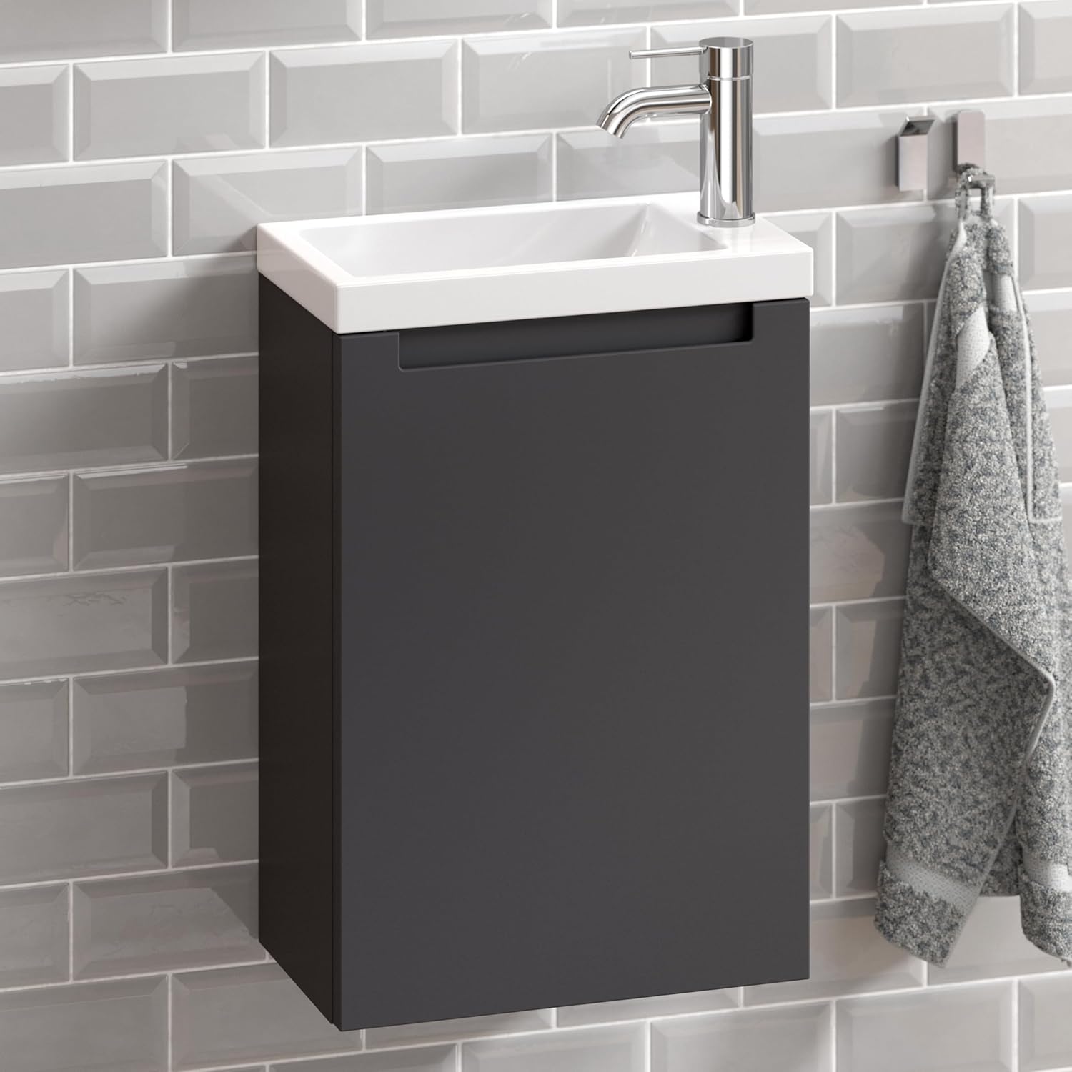 Premium Handwaschbecken mit Unterschrank 40 cm anthrazit matt lackiert