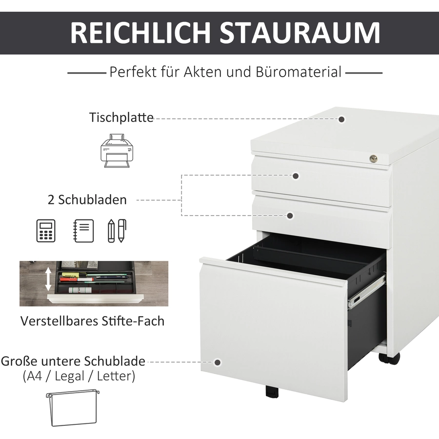 Vinsetto Rollcontainer mit Schubladen und Ablagefläche weiß