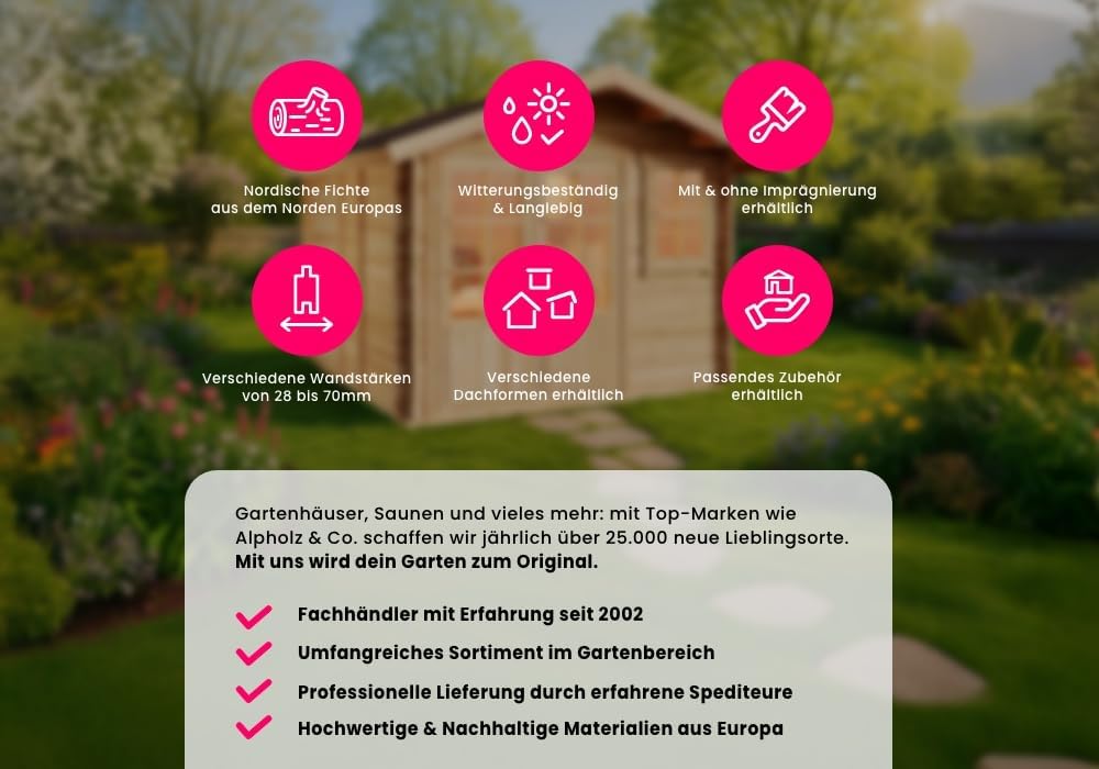 Gartenhaus Maria mit Anbau & Schleppdach aus Holz 598 x 272 cm mit 40mm Wandstärke in Imprägnierung Grau