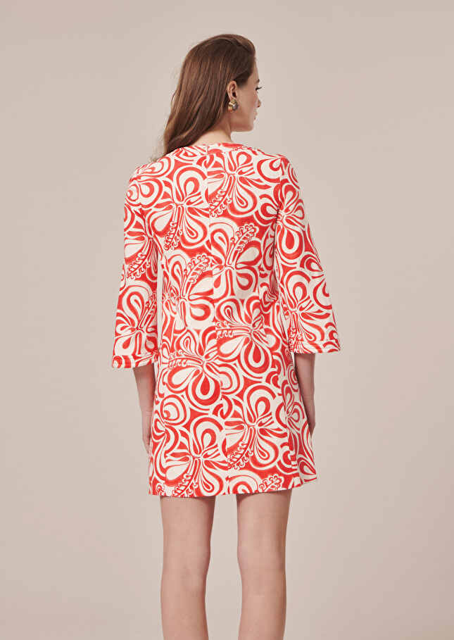 Robe Rivannaécrue à motif graphique corail en coton