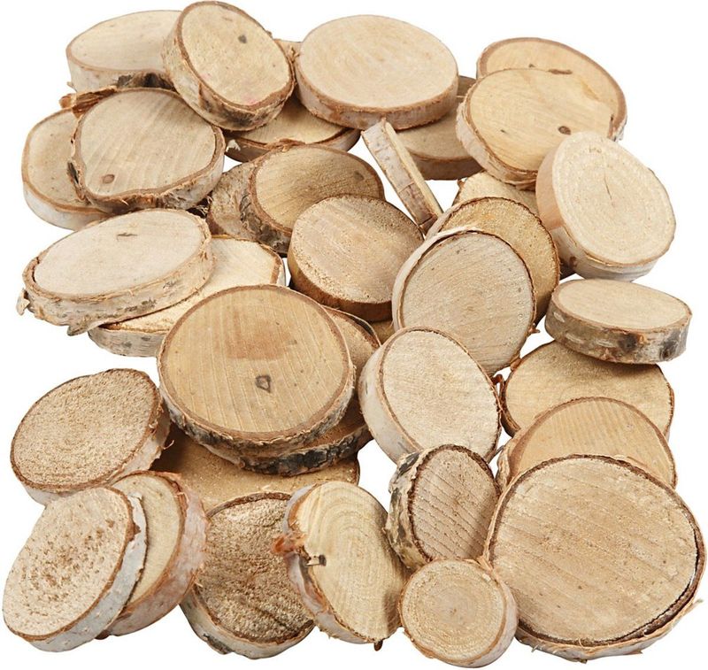 Creative Company - Hout Mix - Rustiek Assortiment Houten Schijven - 25-45mm Doorsnede - 7mm Dik - 600gram