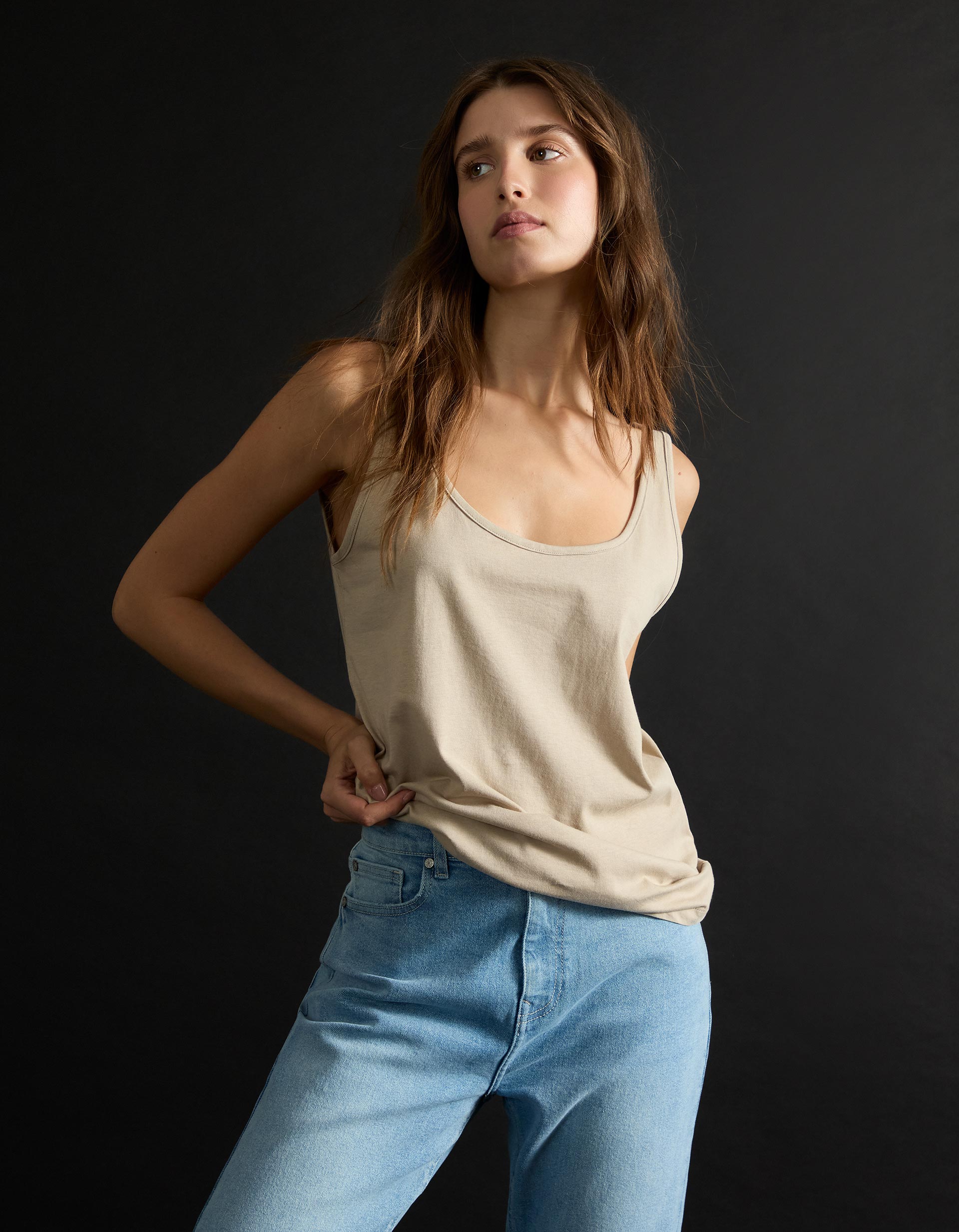 Top Jersey, Mulher, Bege