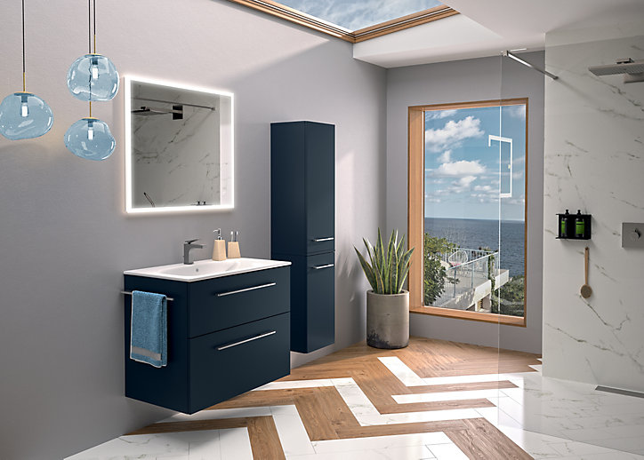Ensemble meuble sous vasque l.80 cm bleu + vasque céramique Selva Geberit