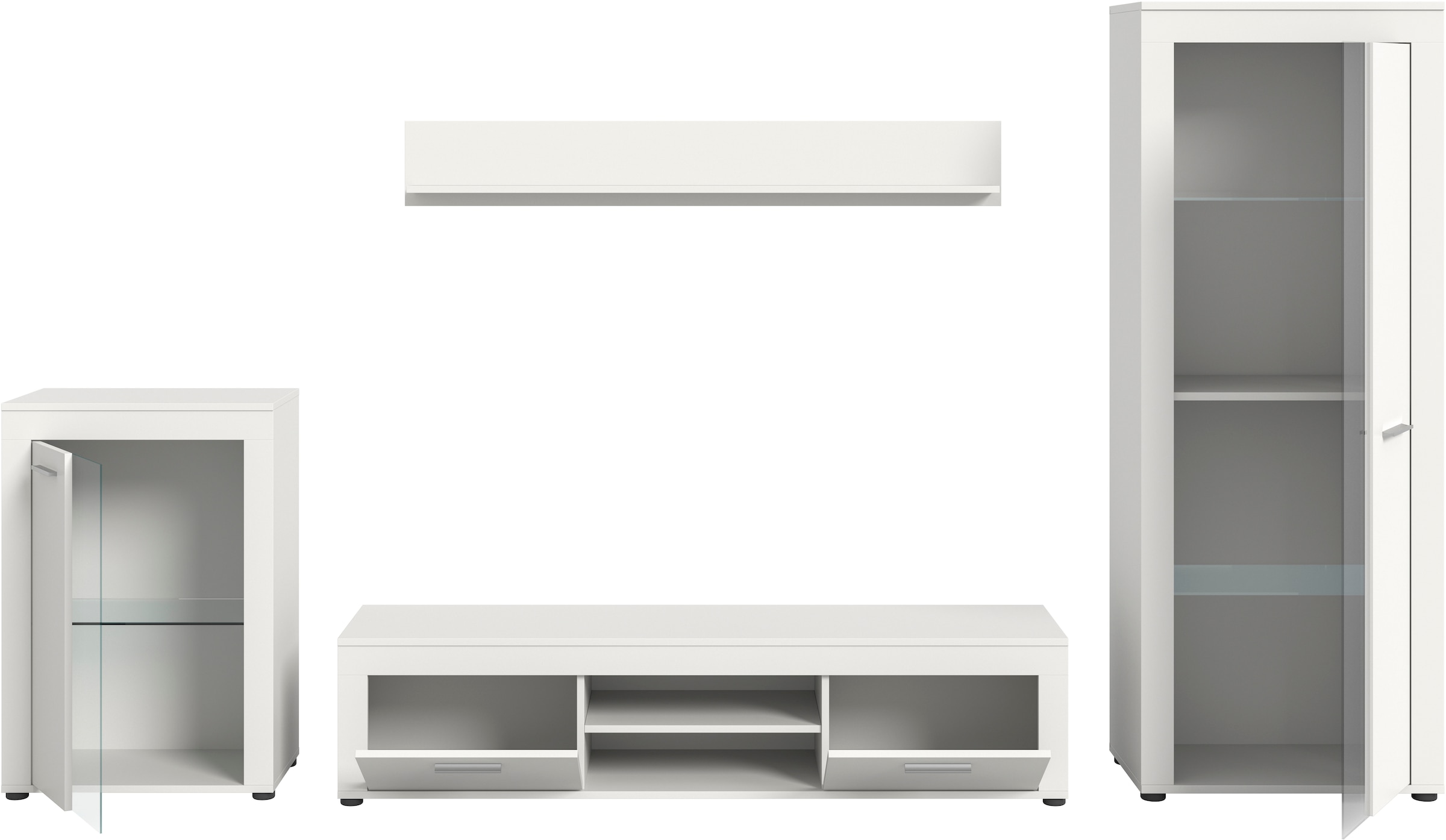 INOSIGN Wohnwand »Aosta,  4-tlg., best. aus: Vitrine, Lowboard, Wandboard & Vitrine hoch« 4 Stk. tlg.