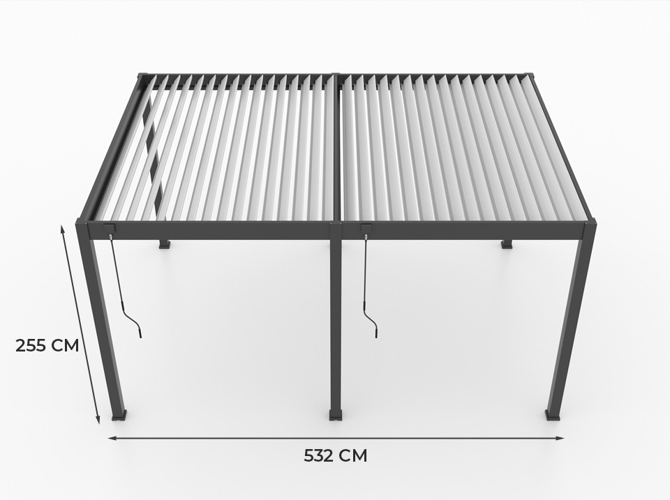Pergola bioclimatique 3,6x5,3m - eclipse 19m² - gris - autoportee - lames en acier galvanisé - orientables de 0 à 120°