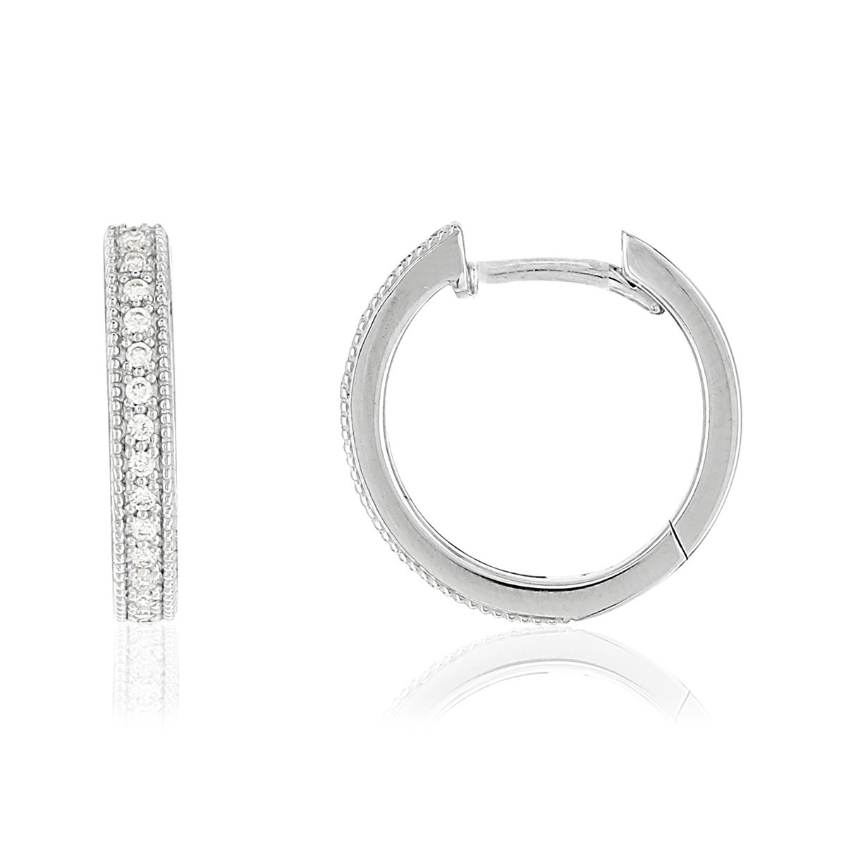Créoles or 750 blanc diamants 15 mm