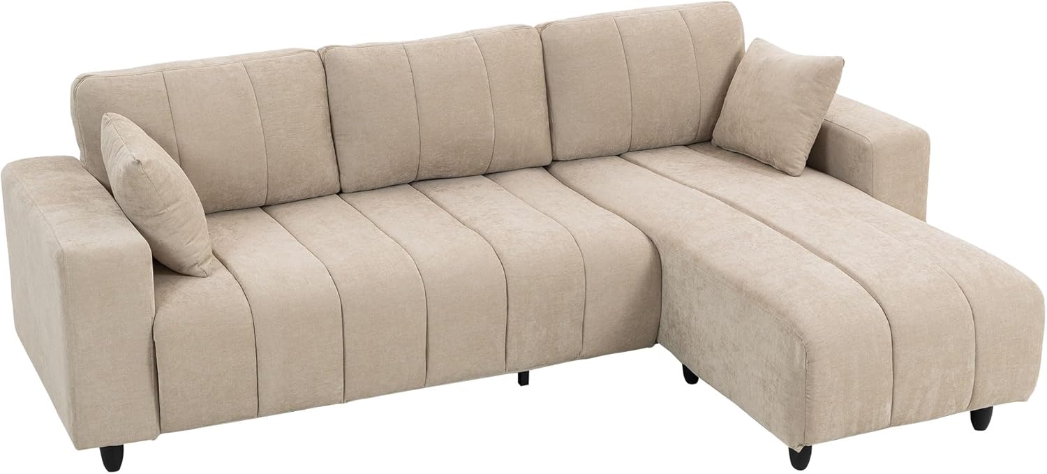 HOMCOM Ecksofa, 3 Sitzer Couch mit umkehrbarer Chaiselongue, Kissen, Sofa in L-Form, Gepolstert Eckcouch mit Leinen-Optik für Wohnzimmer, Schlafzimmer 242 x 156 x 87 cm, Beige