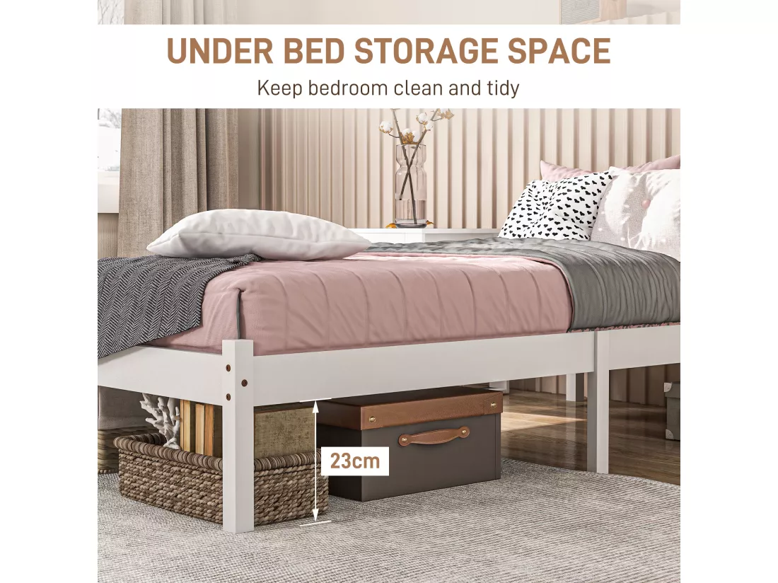 Lit simple design - tête de lit, sommier inclus - dim. 198L x 96l x 70H cm - compatible matelas 190L x 90l cm - bois blanc
