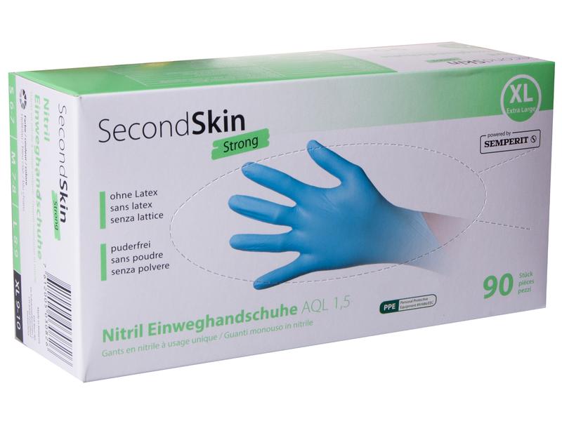 SecondSkin Einweghandschuh Nitril Strong XL, Blau, 90 Stück Einweghandschuhe Nitril