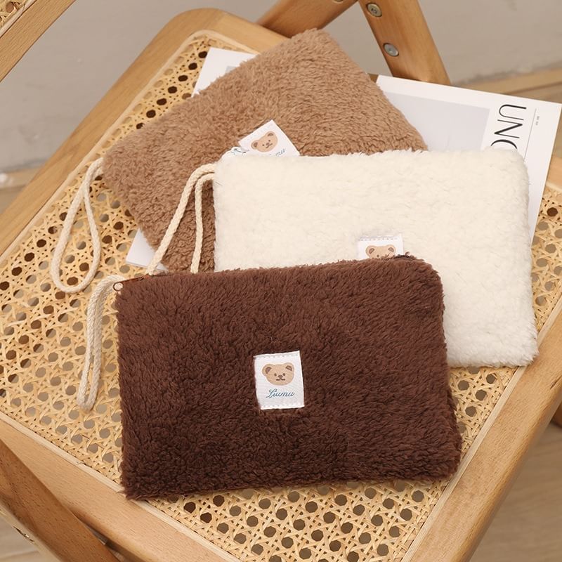 Ikiana - Fleece tas met rits en applicatie van een beer
