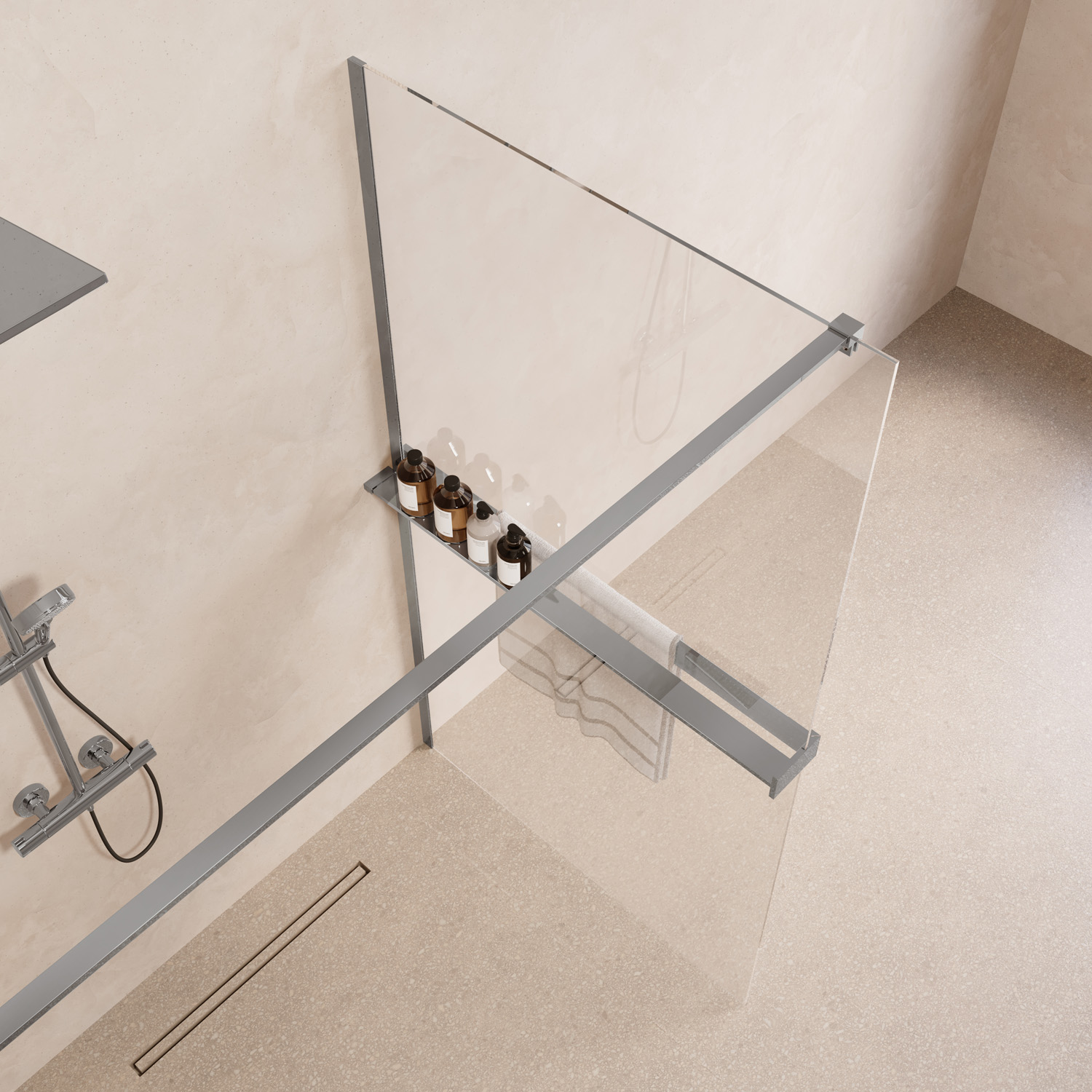Saniclear Metric inloopdouche 100cm met handdoekhouder en helder glas chroom