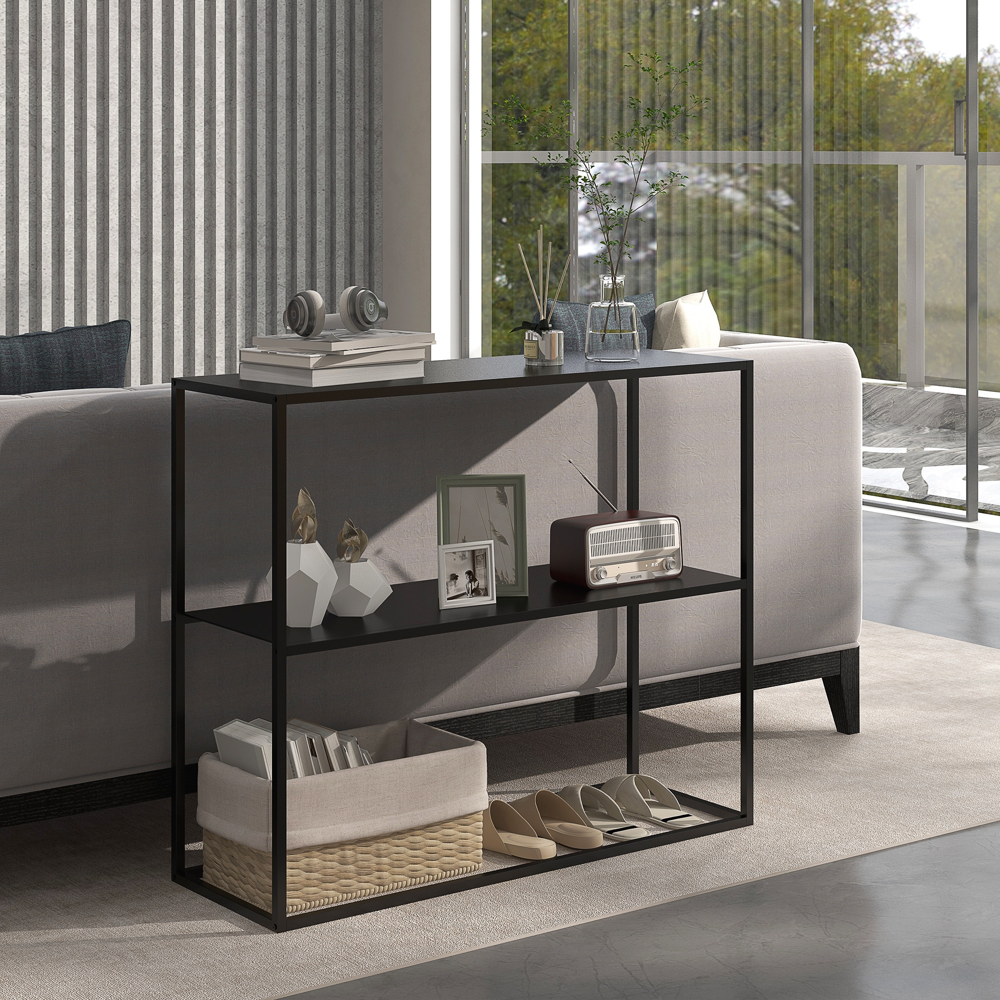 HOMCOM Konsolentisch mit 2 Ebenen schwarz 90L x 30B x 75H cm