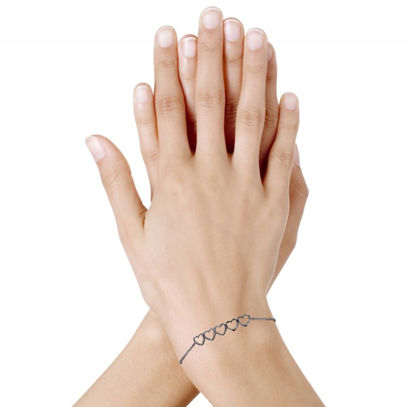 Bracelet Argent Rhodié Cinq Petit Coeurs