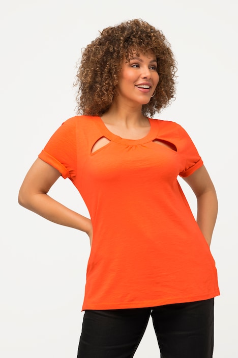 T-Shirt, Cut-Outs, Kräuselung, Slim, Rundhals, Halbarm