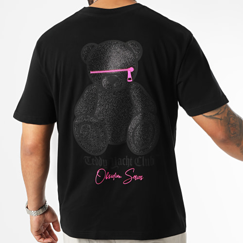 Tee Shirt Oversize Large Obsidian Luxury Zip Noir Rose Fluo