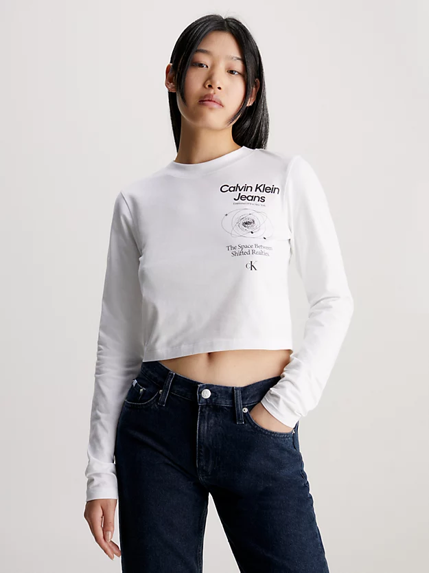 Camiseta cropped de manga comprida com logo