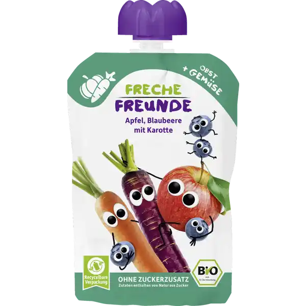 Bio Quetschie Apfel, Blaubeere mit Karotte
