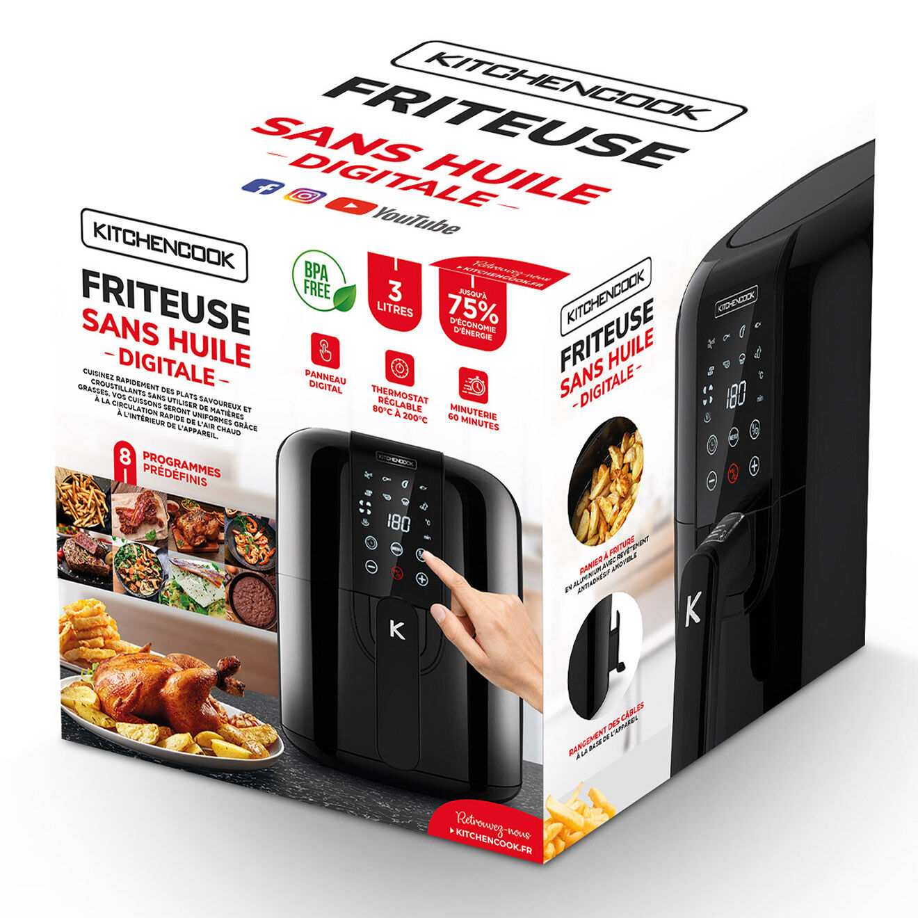 Kitchencook Four à air chaud & Friteuse sans huile multifonctions noir - 3 L
