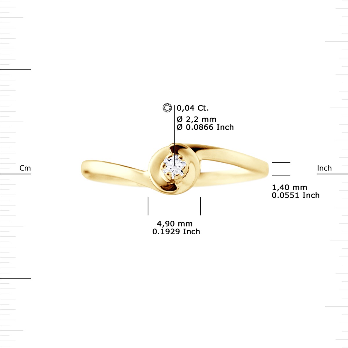 Solitaire Diamant 0,04 Cts Joaillerie Or Jaune