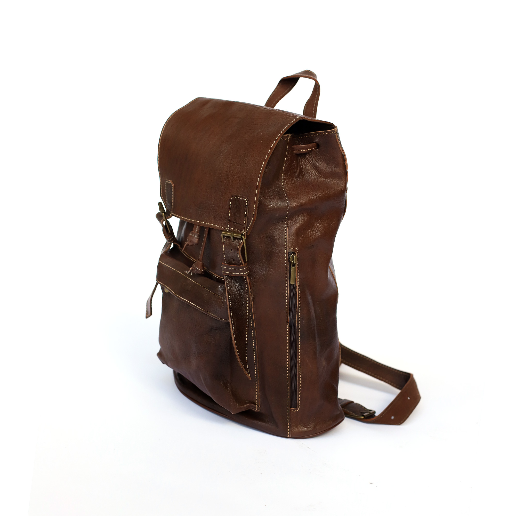 Rucksack aus Ziegenleder braun, H 40 cm, B 28 cm, L 12 cm günstig bestellen