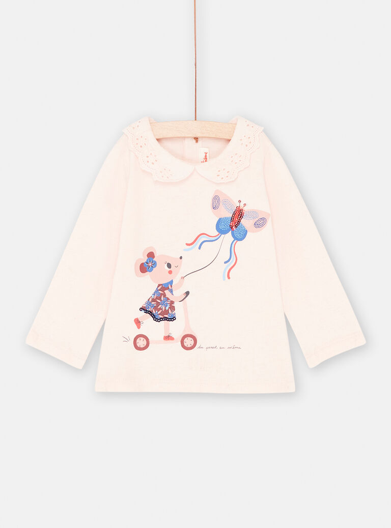 Brassière rose pétale à motifs souris et papillon bébé fille