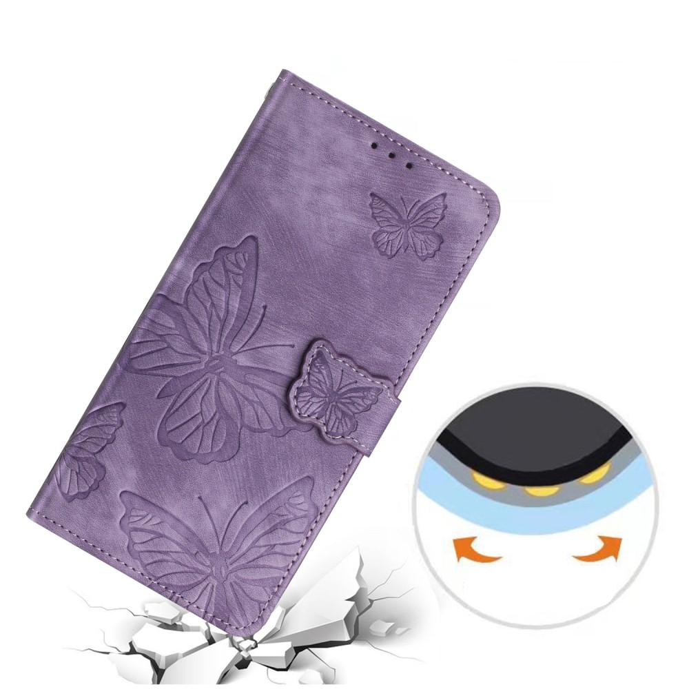 Samsung Galaxy S24 Ultra Leder Tasche Wallet   Trageschlaufe - Butterflies Imprint - Lila
