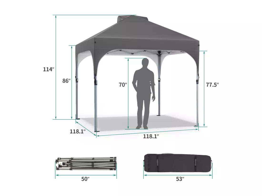 YITAHOME Tonnelle Pop-up Instantanée 3 x 3 m - Pliable - avec Sac à Roulettes - pour Terrasse - Marchés - Plage - Gris