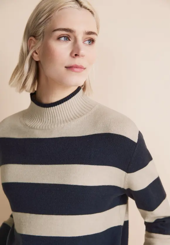 Streifen Strickpullover - deep blue