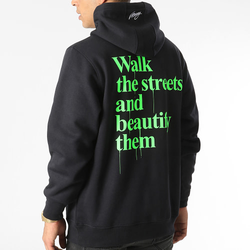 Sweat Capuche Walk Noir Vert Fluo