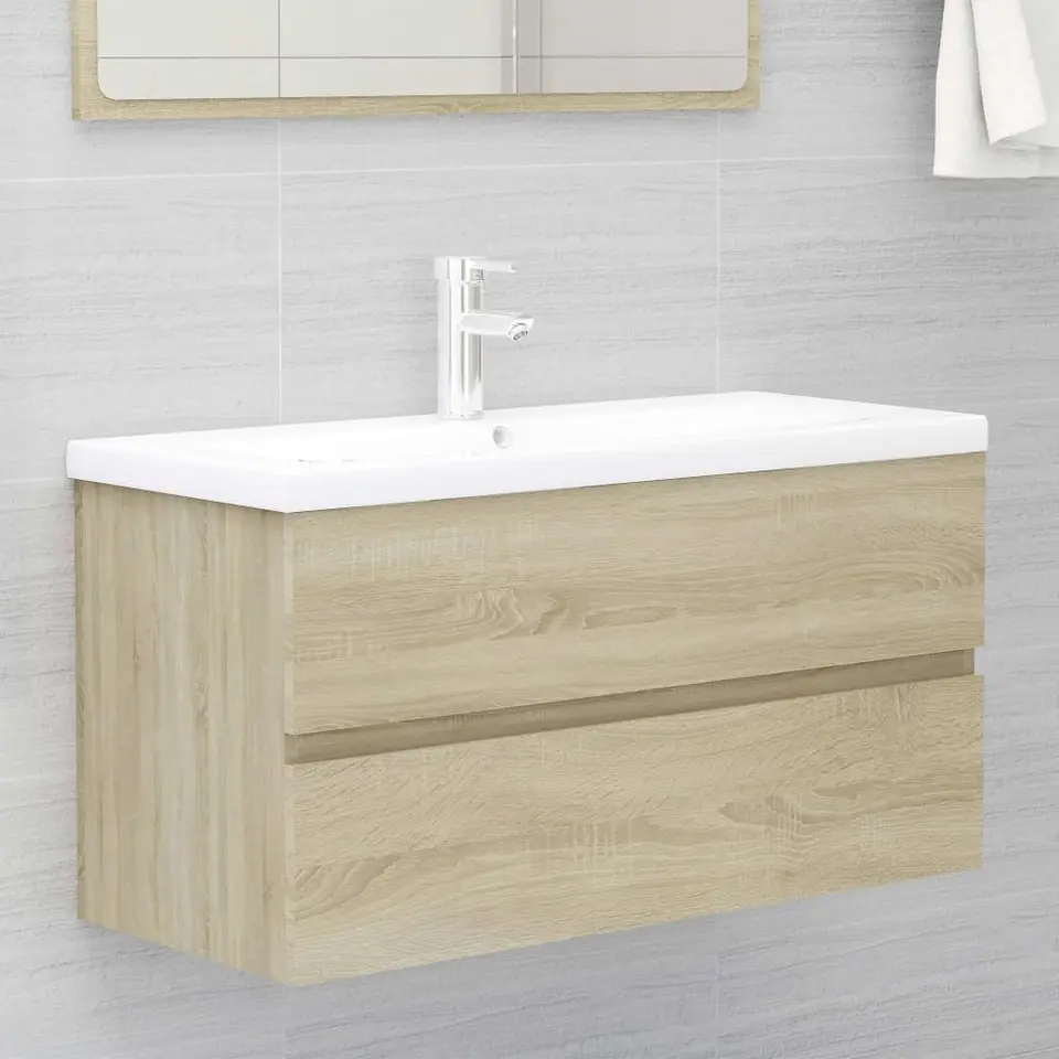 vidaXL - Wastafelkast - Bruin - Bewerkt hout - 90 x 38.5 x 45 cm