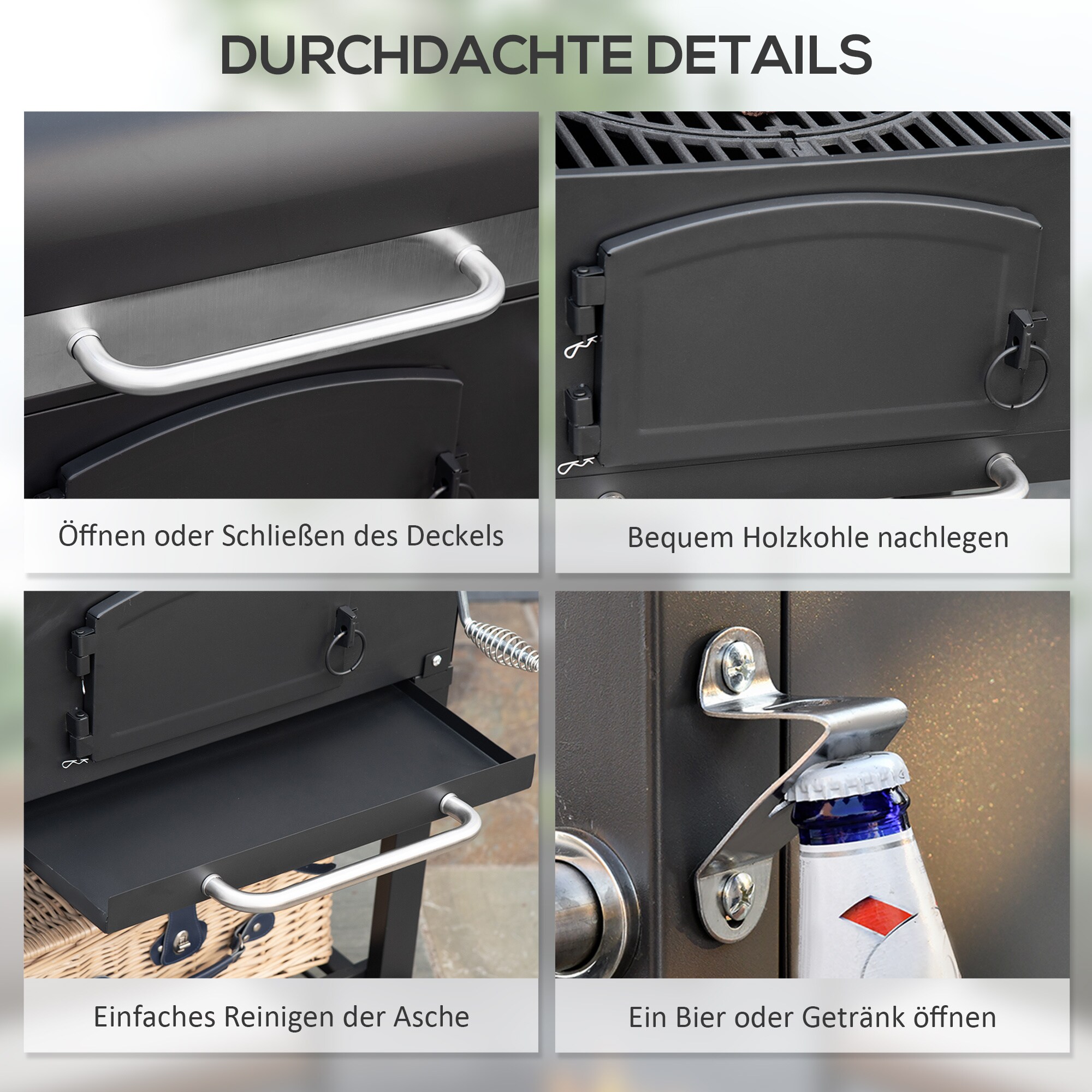 Outsunny Holzkohlegrill mit Thermometer schwarz 124L x 66B x 112H cm