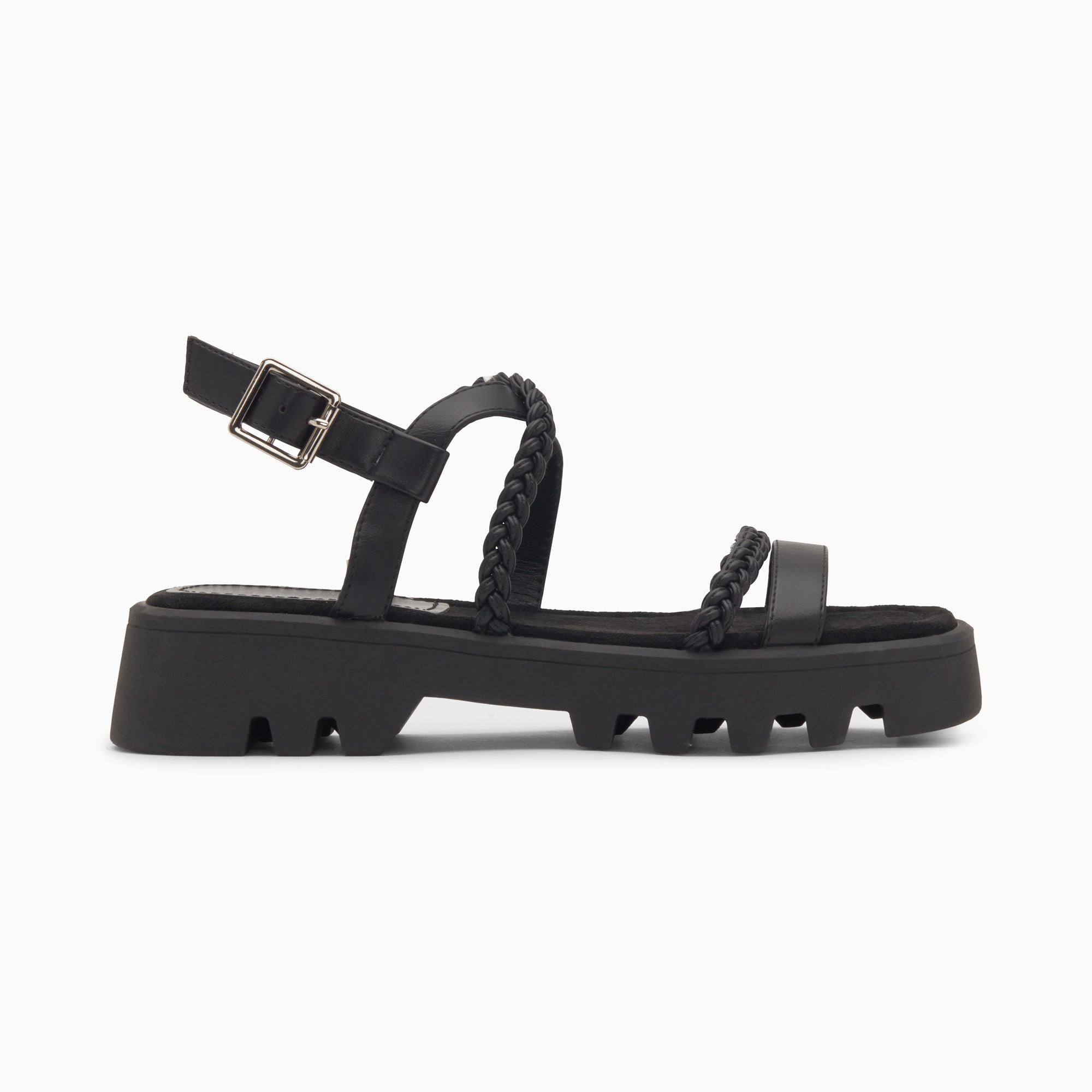 Sandales plates-Sandales Bonnie noires à brides tressées et plateforme crantée
