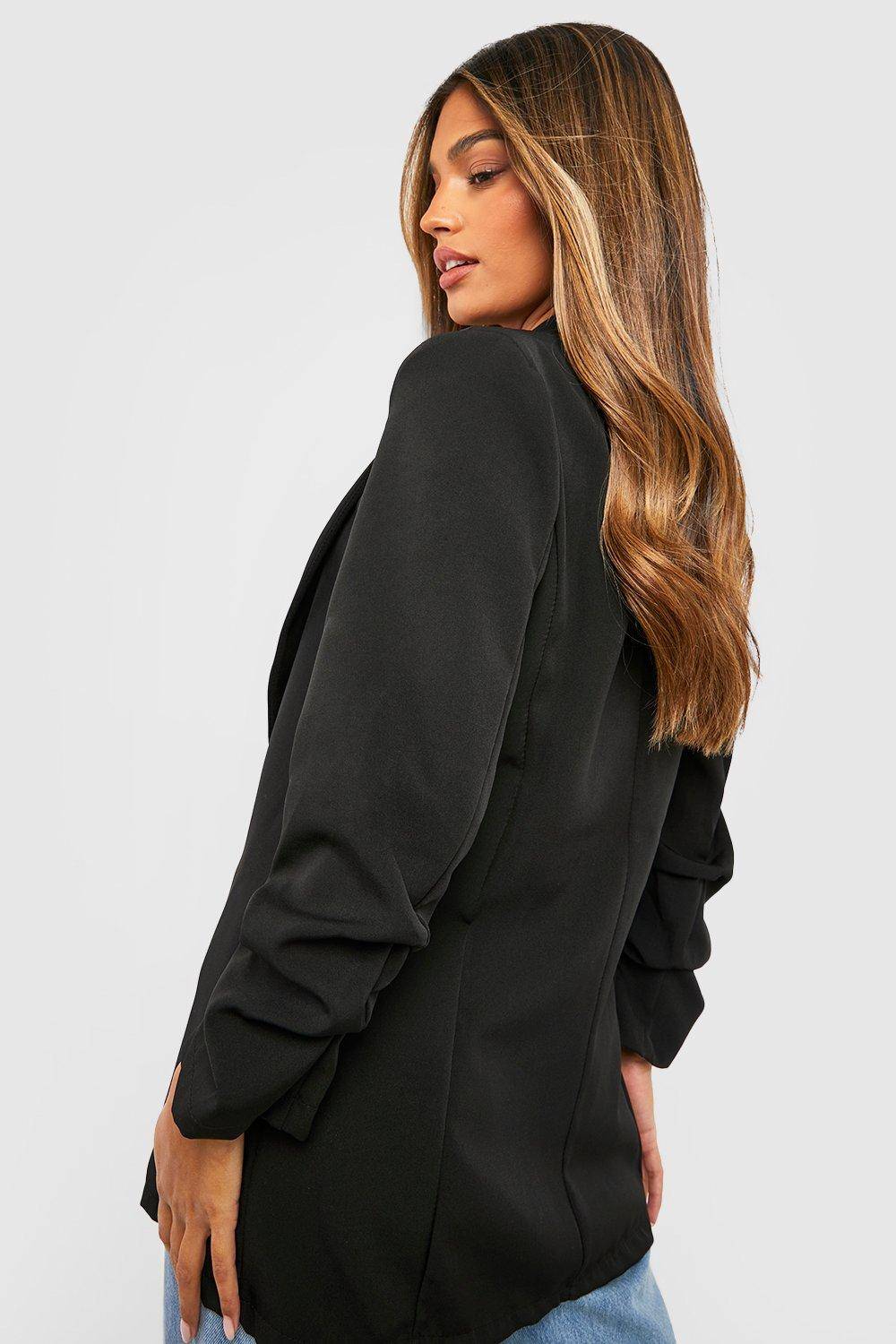 boohoo Blazer de base en tissu tissé à manches froncées et à col plongeant