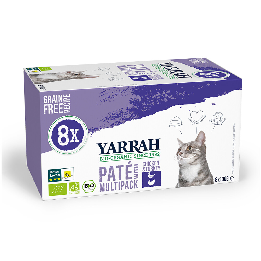 8x Yarrah Bio Kattenvoer Multipack Paté Graanvrij Kip & Kalkoen8 x 100 gr